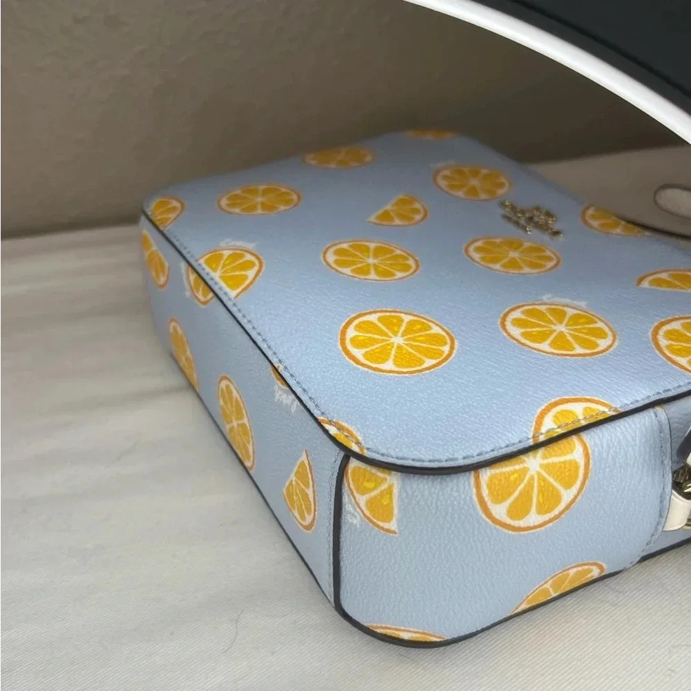 Coach Blue & Yellow Orange Print Crossbody Camera Bag NWOT - Picture 8 of 12